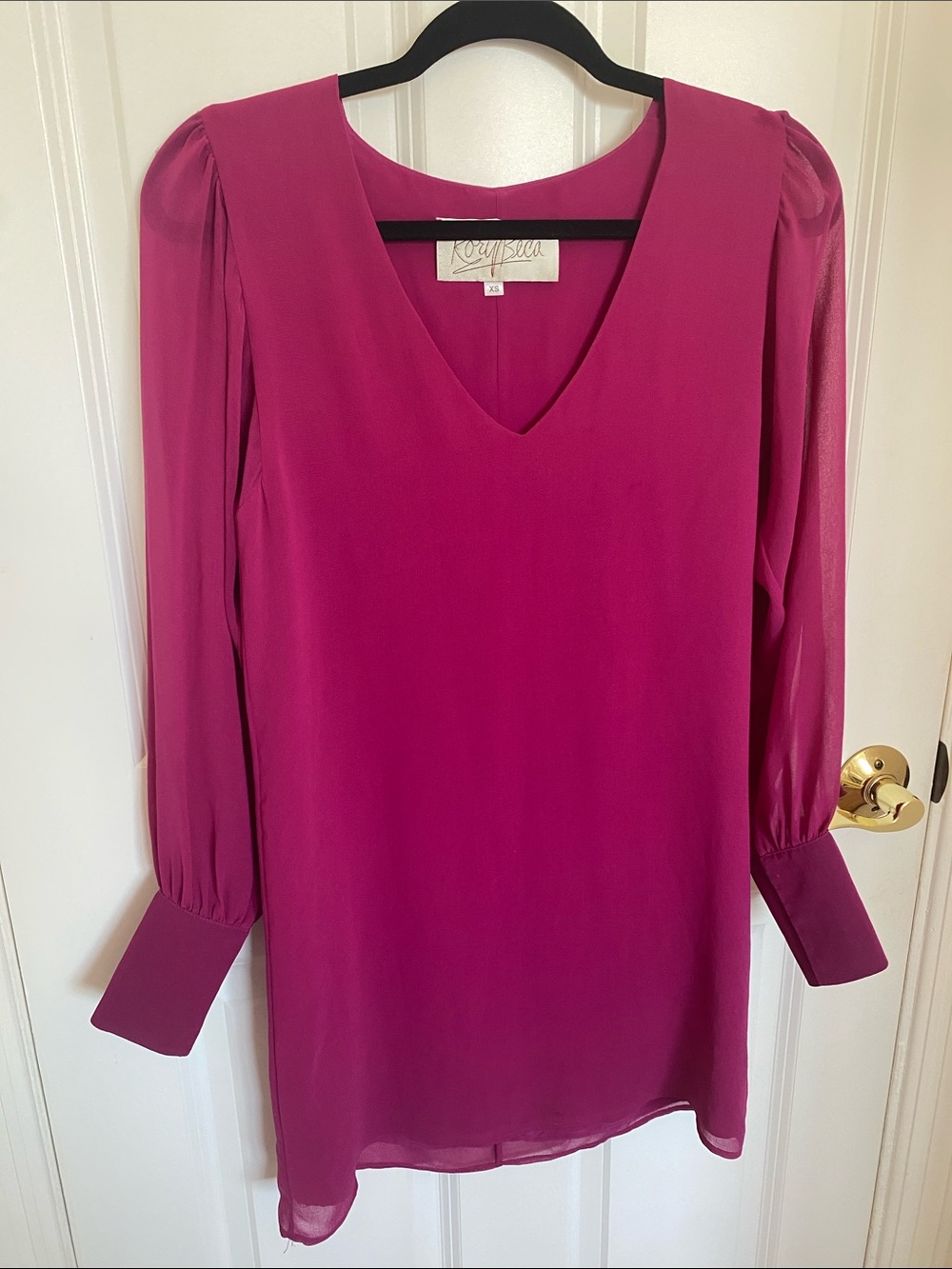 Rory Beca Silk Fuchsia Pink Long-Sleeve Shift Dress Size XS